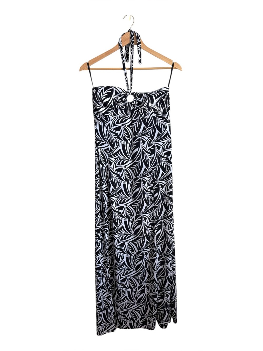 Tommy Bahama Black White Botanical Print Halter Maxi Dress Size M